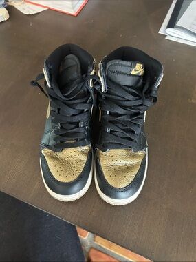 Nike Kids Black and Metallic Gold High-Top Sneakers